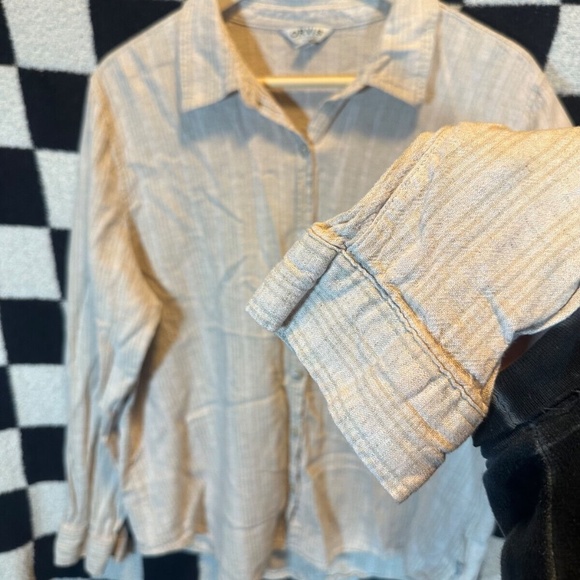 Orvis Beige Striped Button-Down Shirt 215 - Picture 2 of 5